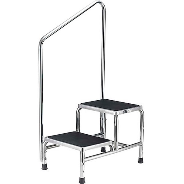 Global Industrial Chrome Two-Step Foot Stool With Handrail 436961HR - main